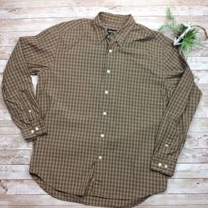 Eddie Bauer Brown Checkered Button Up Dress Shirt